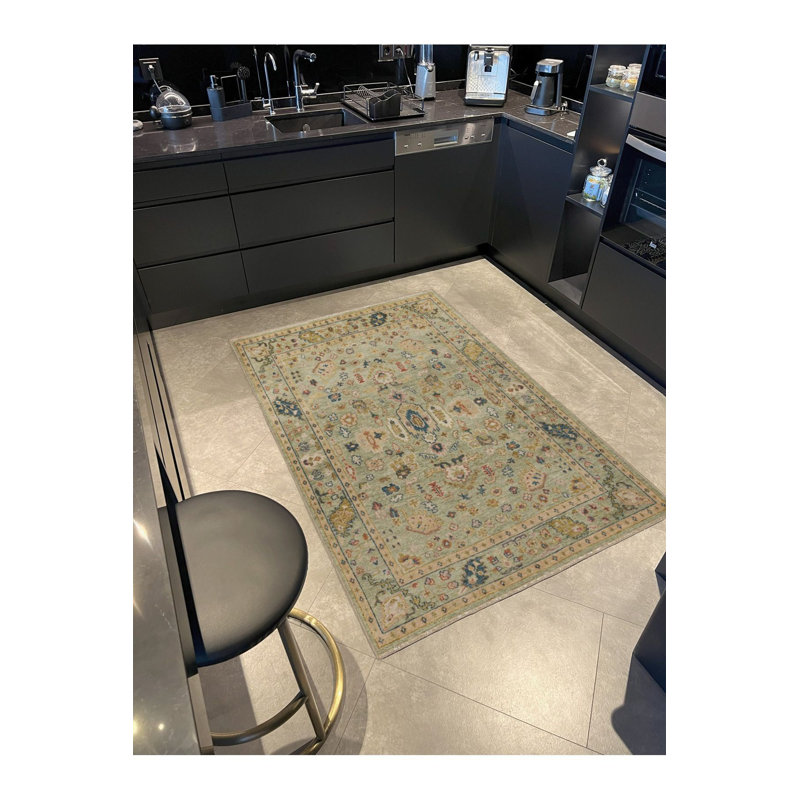 Tapis décoratif jaune à motif lavable traditionnel, Tapis de couloir 3 pi 3 po x 6 pi 7 po inclus