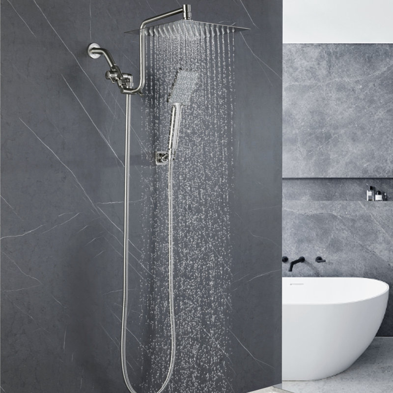Pomme de douche multifonctionnelle réglable et double avec combiné portable, Nickel brossé