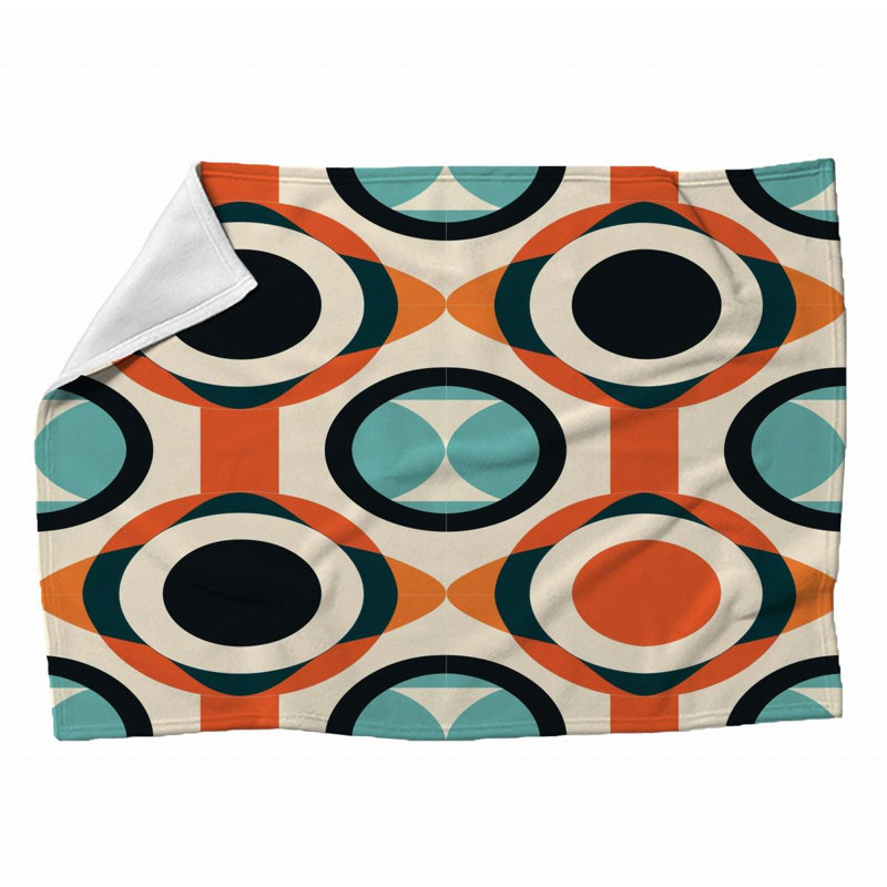 Machine Printed Throw Blanket, Geometric, 80" L x 60" W, Multicolor Black/Orange
