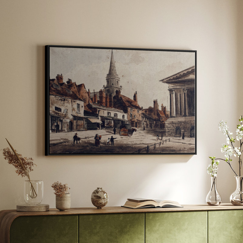 Paysage rétro CCXXXIV, Toile avec cadre flottant noir, H 17 po x l 25 po x P 2 po