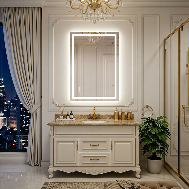 LED Rectangular Bathroom Mirror, Adjustable Light, Anti-fog Glass, 36" x 24"