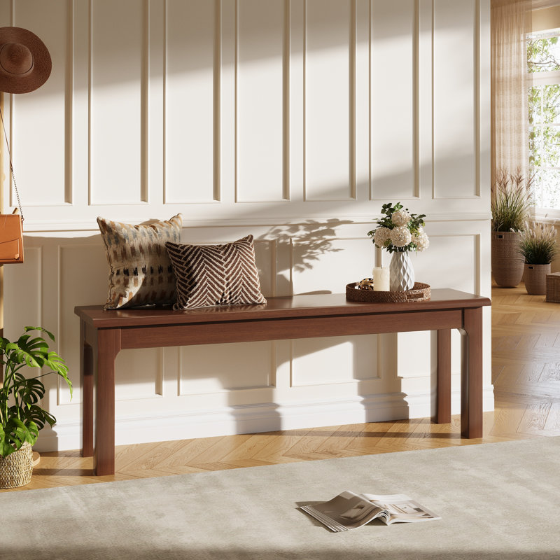 63in Solid Wood Dining Bench Entryway Bench End-of-Bed Bench, 17.7" H x 63" W x 14.2" D, Brown