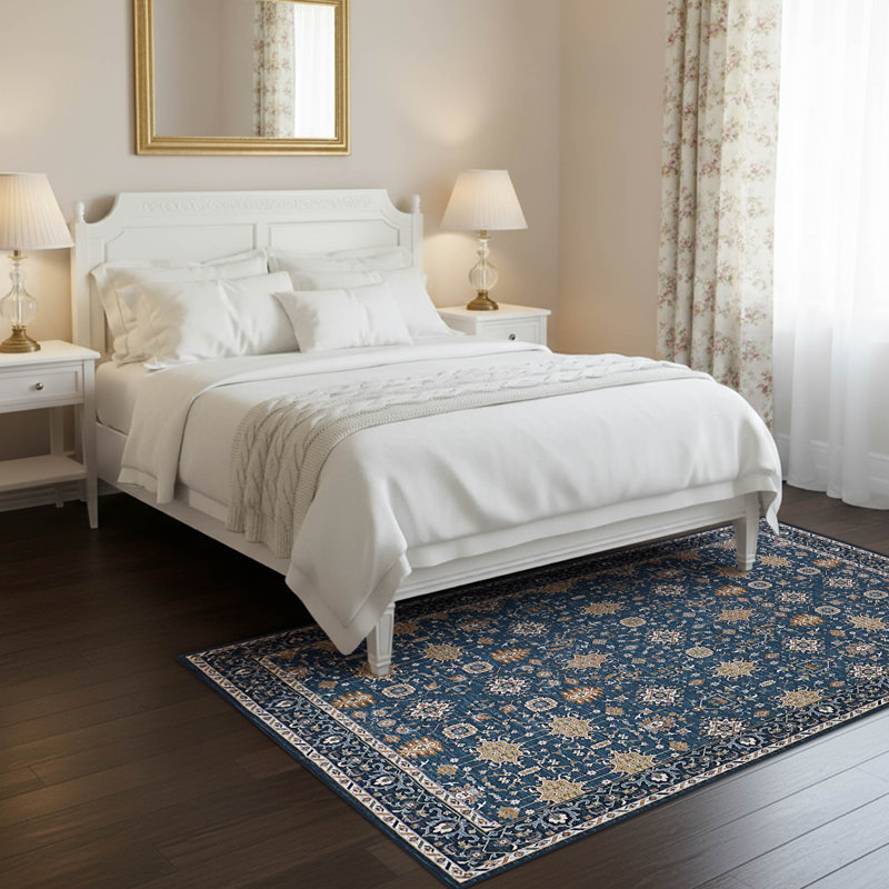 Laura Ashley Aure Machine Washable Imagine Printed Chenille Rugs 1-Piece, Rectangle 5' x 7', Blue