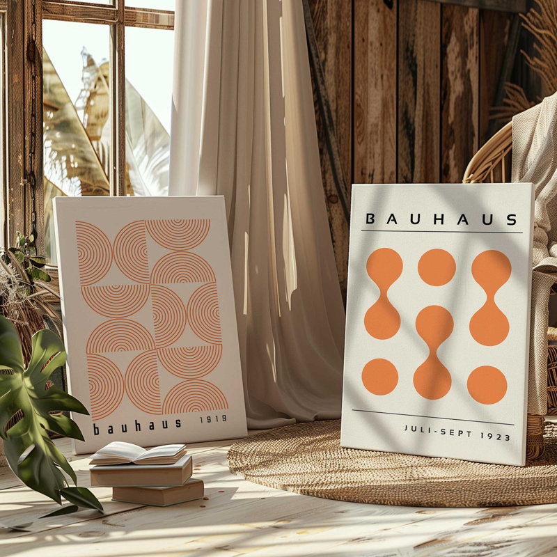 Bauhaus Flow and Composition in Orange Set of 2, Wrapped Canvas, 37" H x 64" W