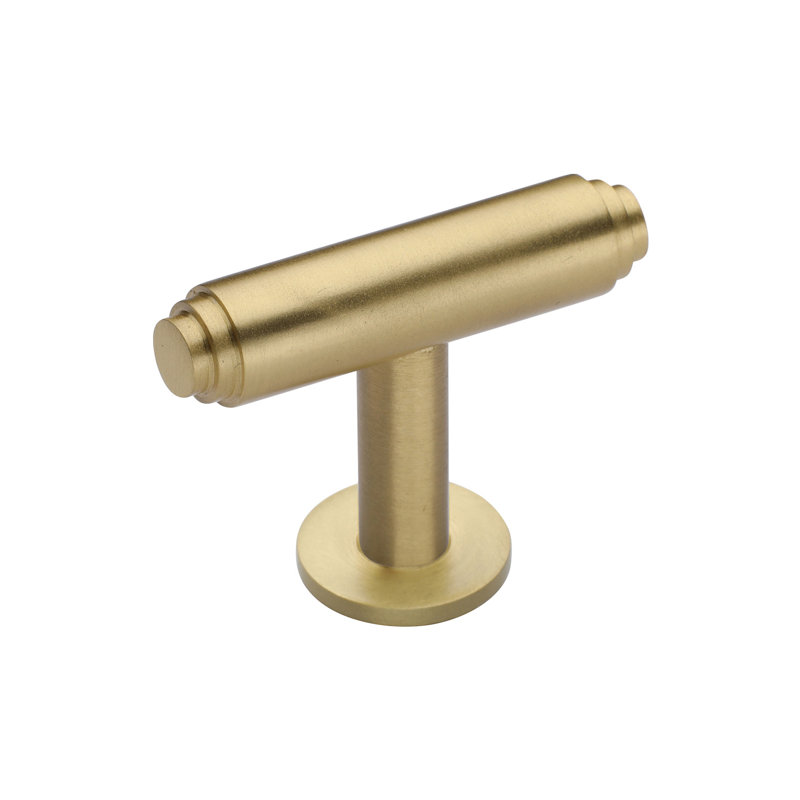 Heritage Brass Cabinet Knob Stepped T-Bar Design with Rose 45mm, Satin Brass
