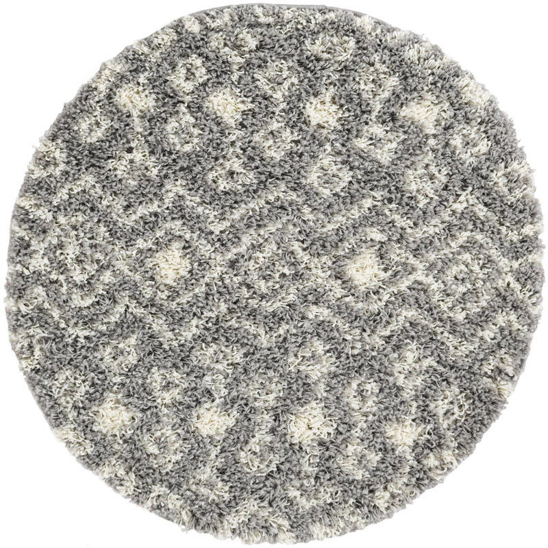 Tapis à poil long gris treillis Griego, Rond 6 pi 1 po