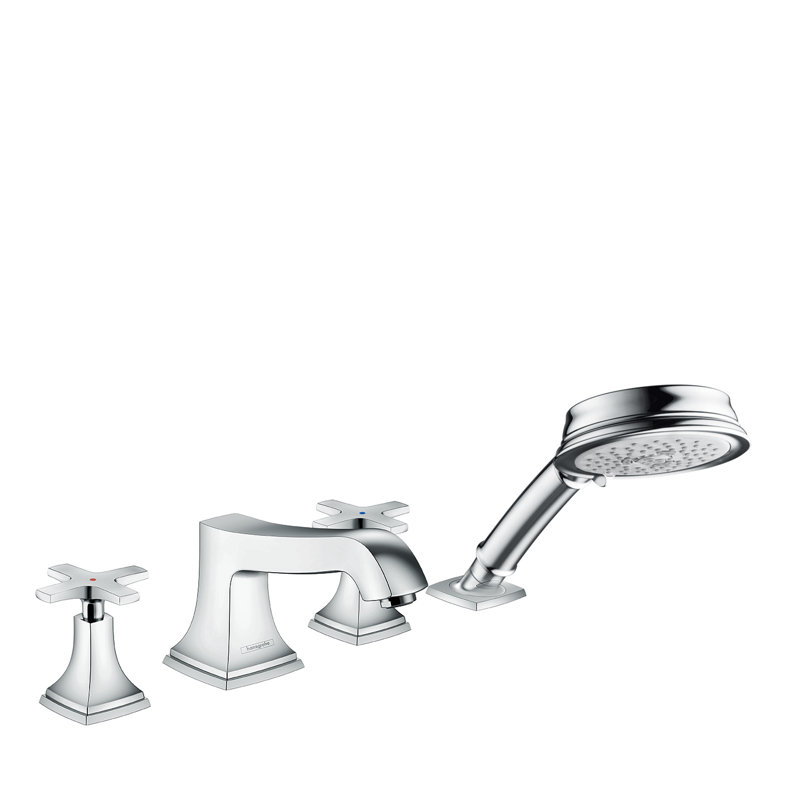 Hansgrohe Metropol Classic 4-Hole Roman Tub Set Trim with 1.8 GPM Handshower Trim Set Only, Cross Handle, Chrome