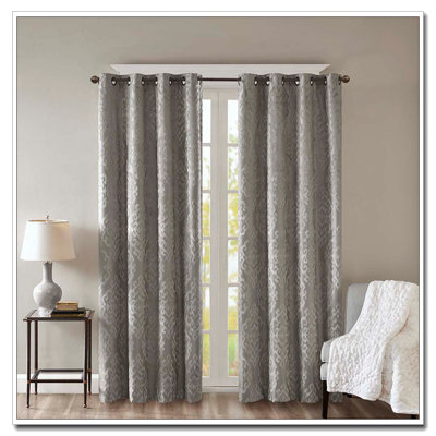Knitted Jacquard Damask Total Blackout Grommet Top Curtain Panel(Only 1 Pc Panel)