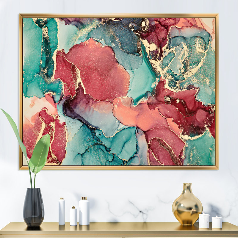 " Blue And Purple Luxury Abstract Fluid Art X " Painting Print, Gold Floater Framed, 34" H x 44" W
