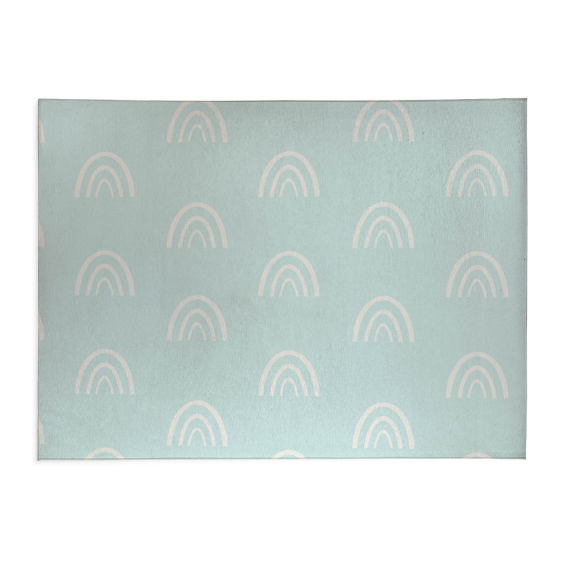 Plain Bows Kids Play Mat, Light Blue/White, Rectangle 5' x 7'