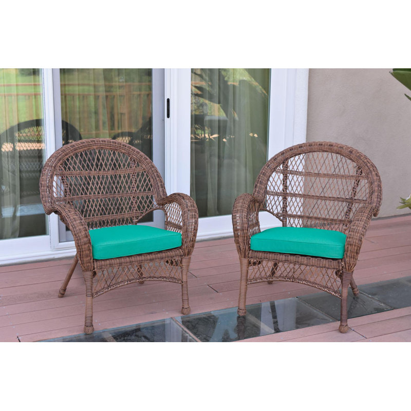 Maltby Wicker Outdoor Lounge Chair, Honey, Turquoise