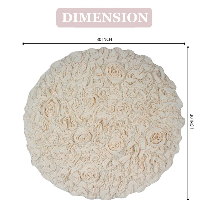 Taki Cotton Round Bath Rug, 30" Round, Ivory