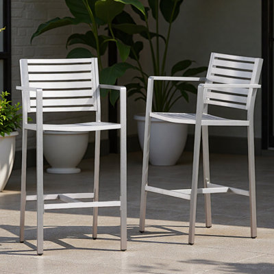Tabourets de bar d'extérieur 29,50 po avec structure en aluminium antirouille, ensemble de 2
