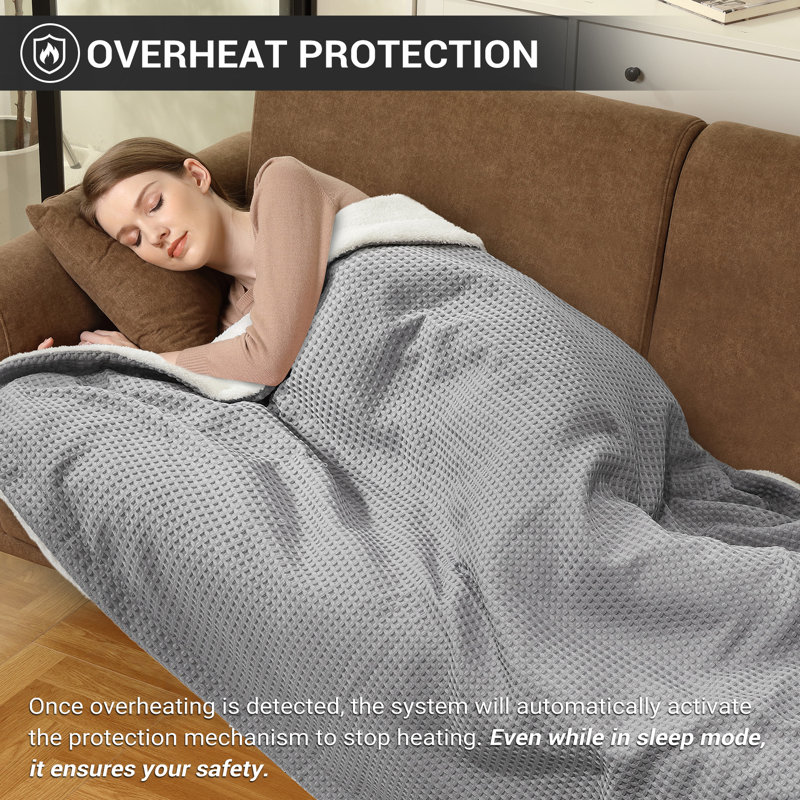 Heated Throw Blanket, Grey, 254cm L x 228.6cm W