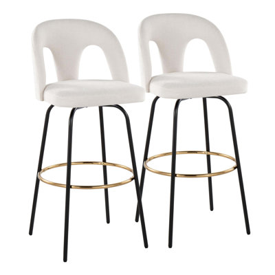 Barstool With Swivel In Metal And Fabric With Round Metal Footrest - Set Of 2
