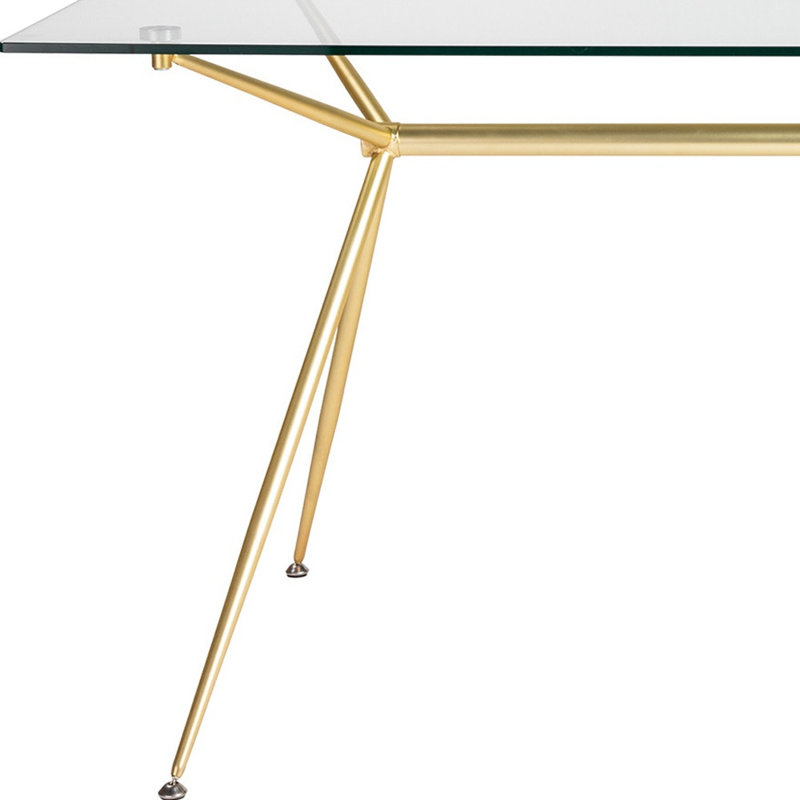 Table de salle à manger 60 "en verre transparent et doré et acier