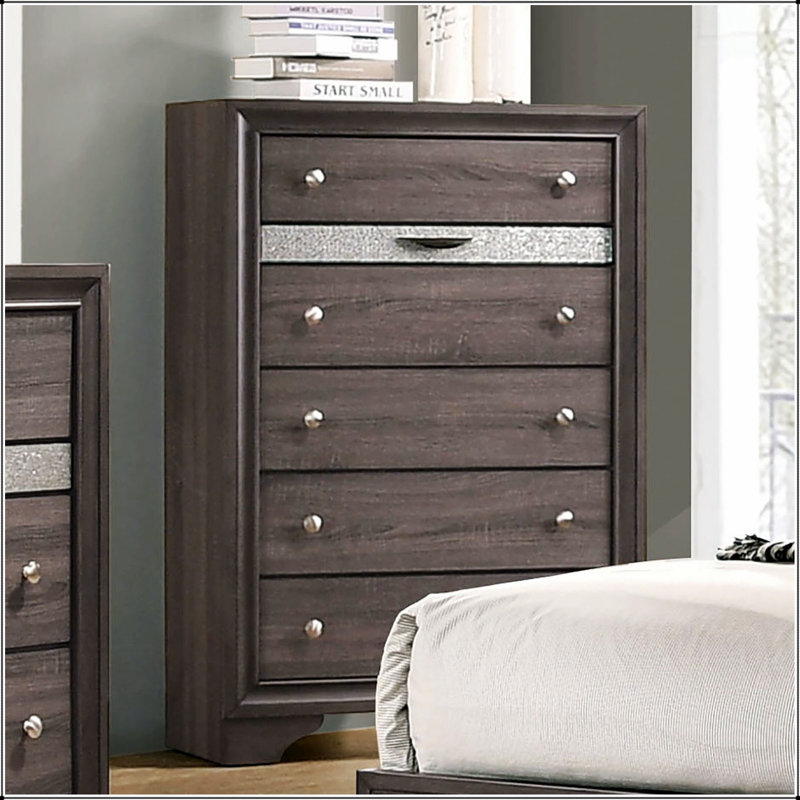 Commode de style contemporain à finition grise avec tiroir à bijoux caché et fabrication en queue d'aronde anglaise durable pour les chambres modernes