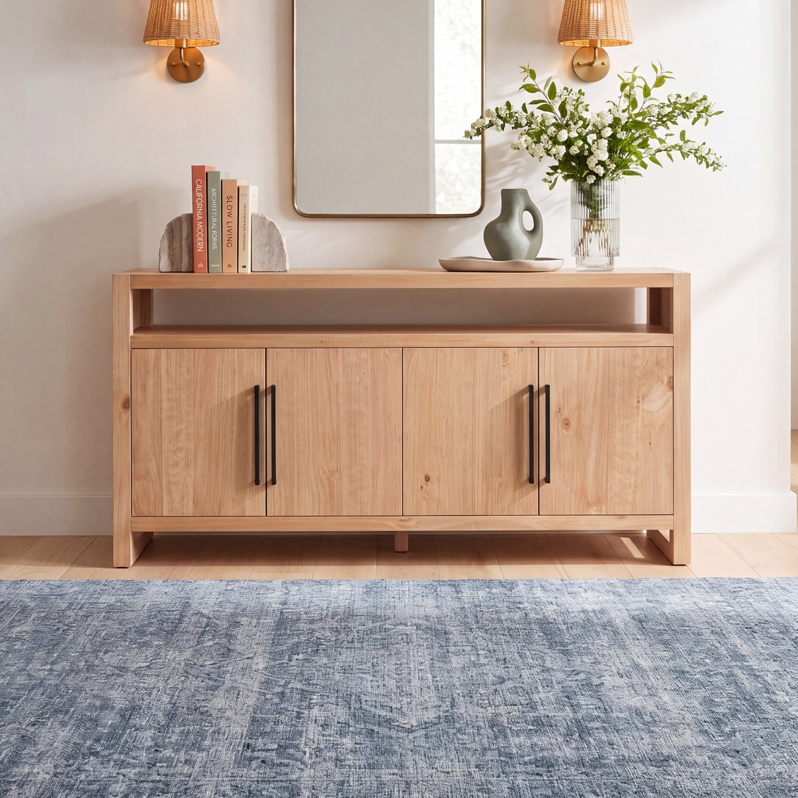 Modica 65'' Pine Solid Wood Sideboard, Natural Brown