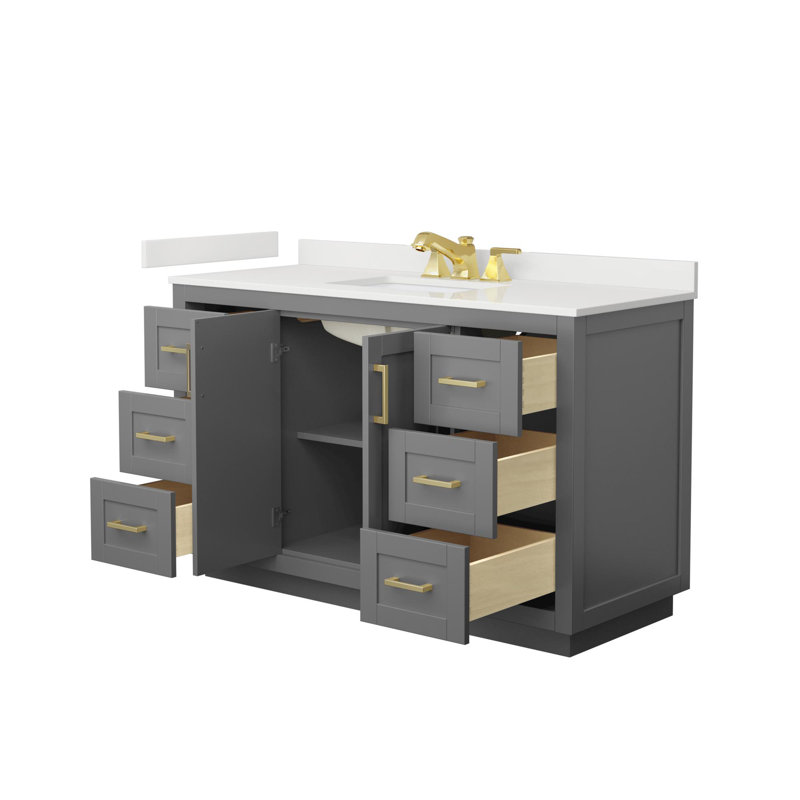 Miranda 54" Freestanding Single Bathroom Vanity with Quartz Top, White Quartz, Dark Gray, Brushed Gold