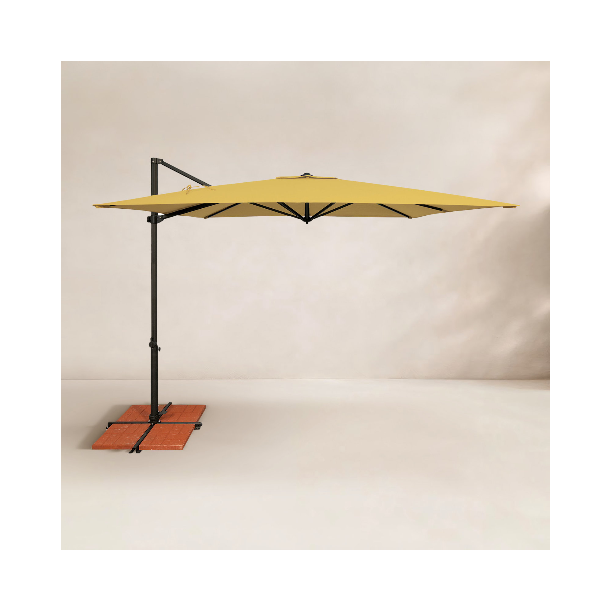 Cora 103.2" Square Cantilever Umbrella, Black, lemon Canvas