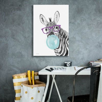 Toile épique Graffiti «Bubble Gum Zebra» par Rachel Nieman, 18 po x 26 po