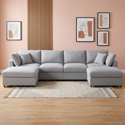 Modular 6-Seat U-Shaped Sectional Sofa with 2 Movable Ottomans