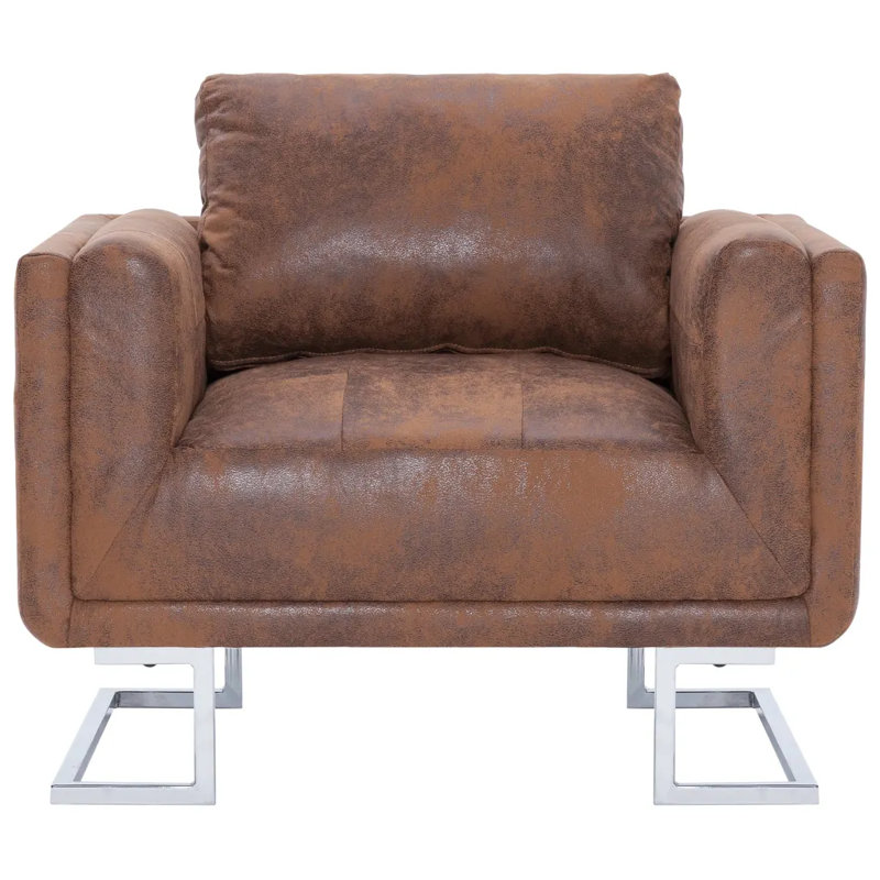 Cube Armchair, Brown Faux Leather