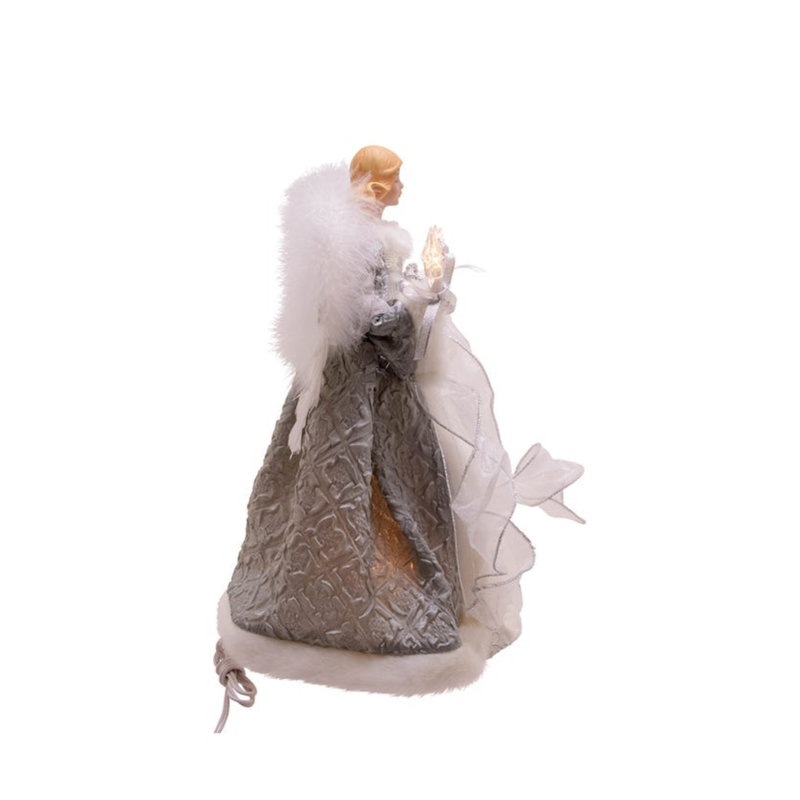 Silver and Gray Lighted Angel Christmas Tree Topper
