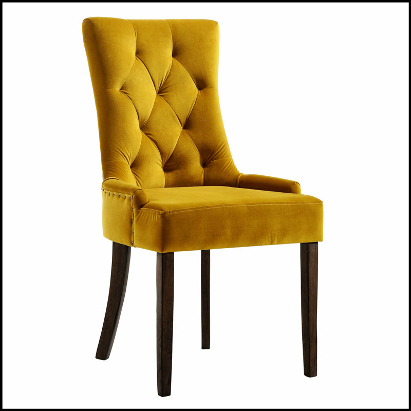 Chaises d'appoint jaunes et espresso à dossier capitonné (ensemble de 2), parfaites pour les sièges modernes et confortables dans n'importe quelle maison