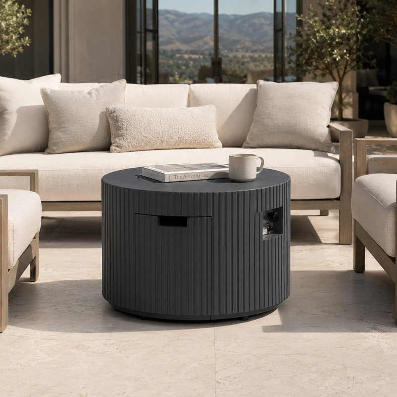 Terrafab Composite Anthracite Grey Fluted Fire Pit Table