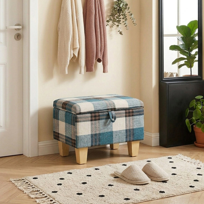 49cm Wide Rectangle Standard Ottoman, 36" H x 49" W x 33" D, Blue Plaid