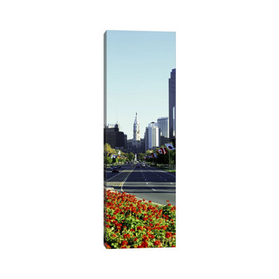 Buildings in a City, Benjamin Franklin Parkway, Philadelphia, Pennsylvania, USA 1 Piece Wrapped Canvas Panoramic Wall Art