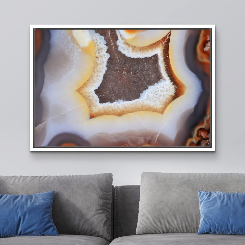 Abstrait, agate naturelle, motif de tranche, estampe numérique sur toile, art de la maison moderne, Cadre flottant blanc