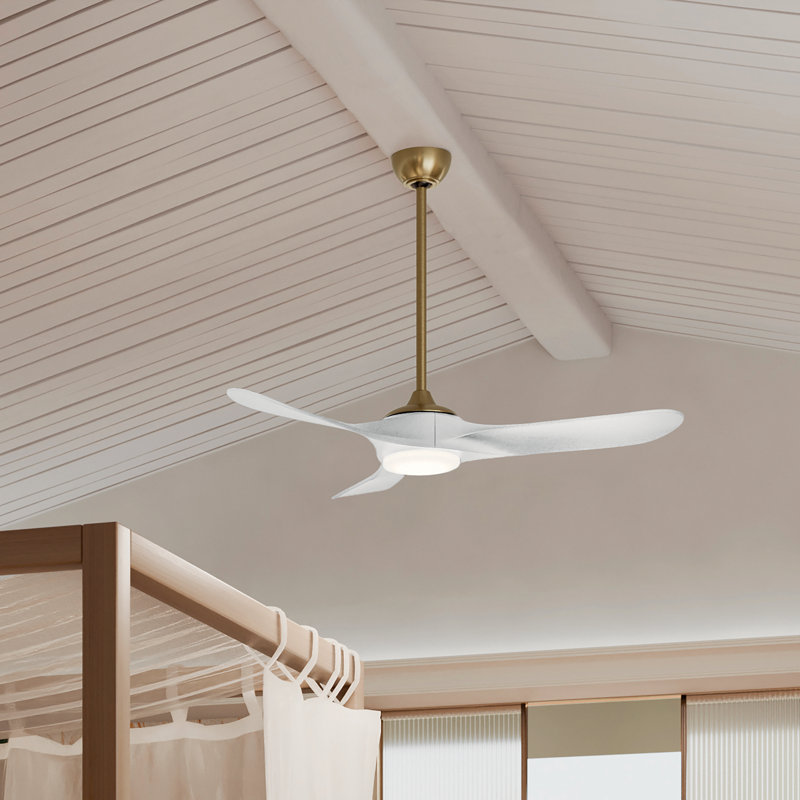 52 Inch Mylo Ceiling Fan with Satin Etch Cased Opal Glass in Champagne Bronze with Matte White Wood Blades, 52"