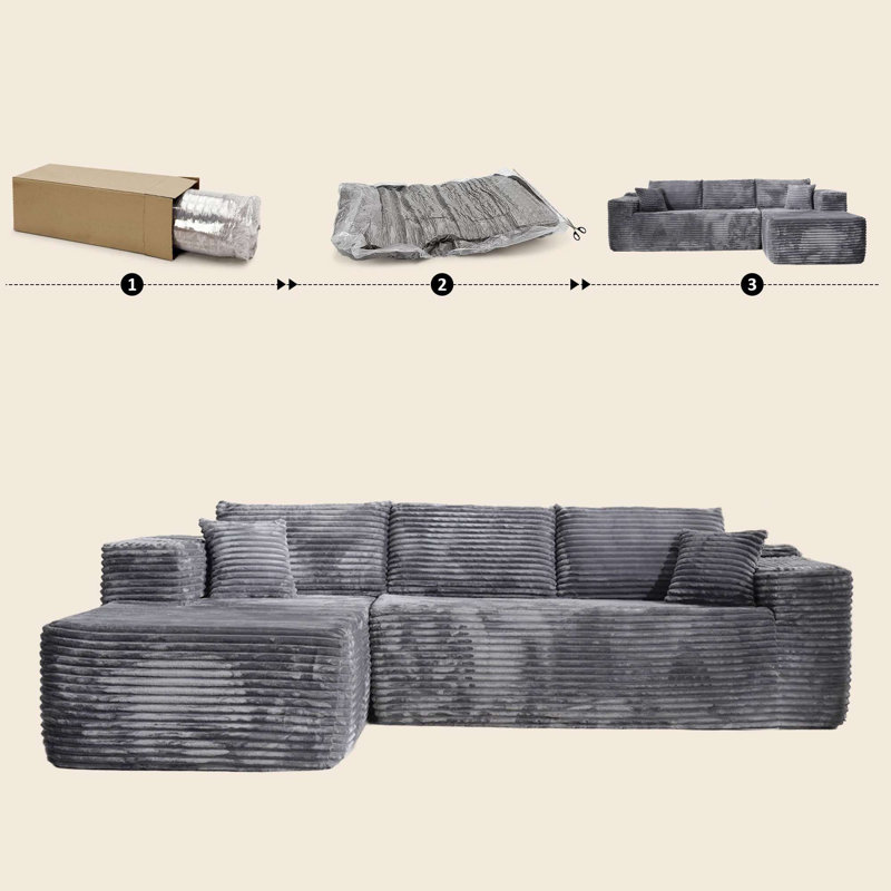 3 Seater Sofa & Chaise, Grey