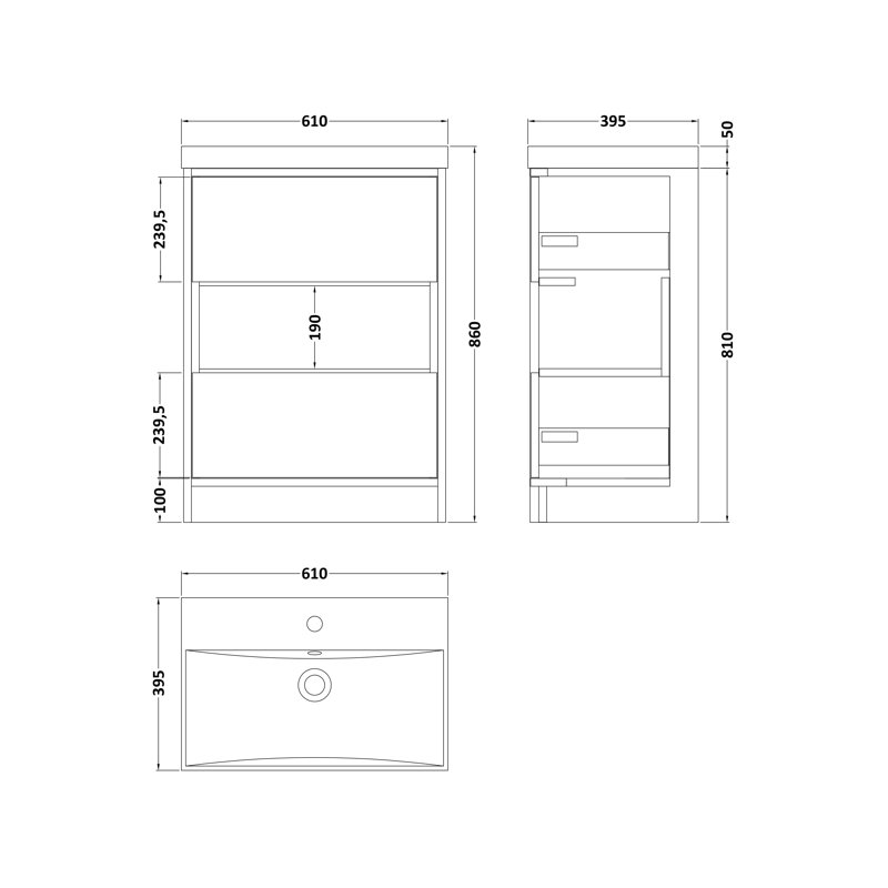 Coast Caillen Free-Standing Single Vanity Unit, Gloss White / Natural Oak