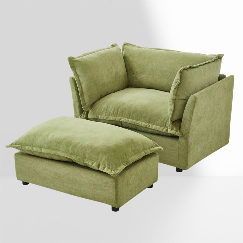 Accent Chair with Movable Ottoman, Green