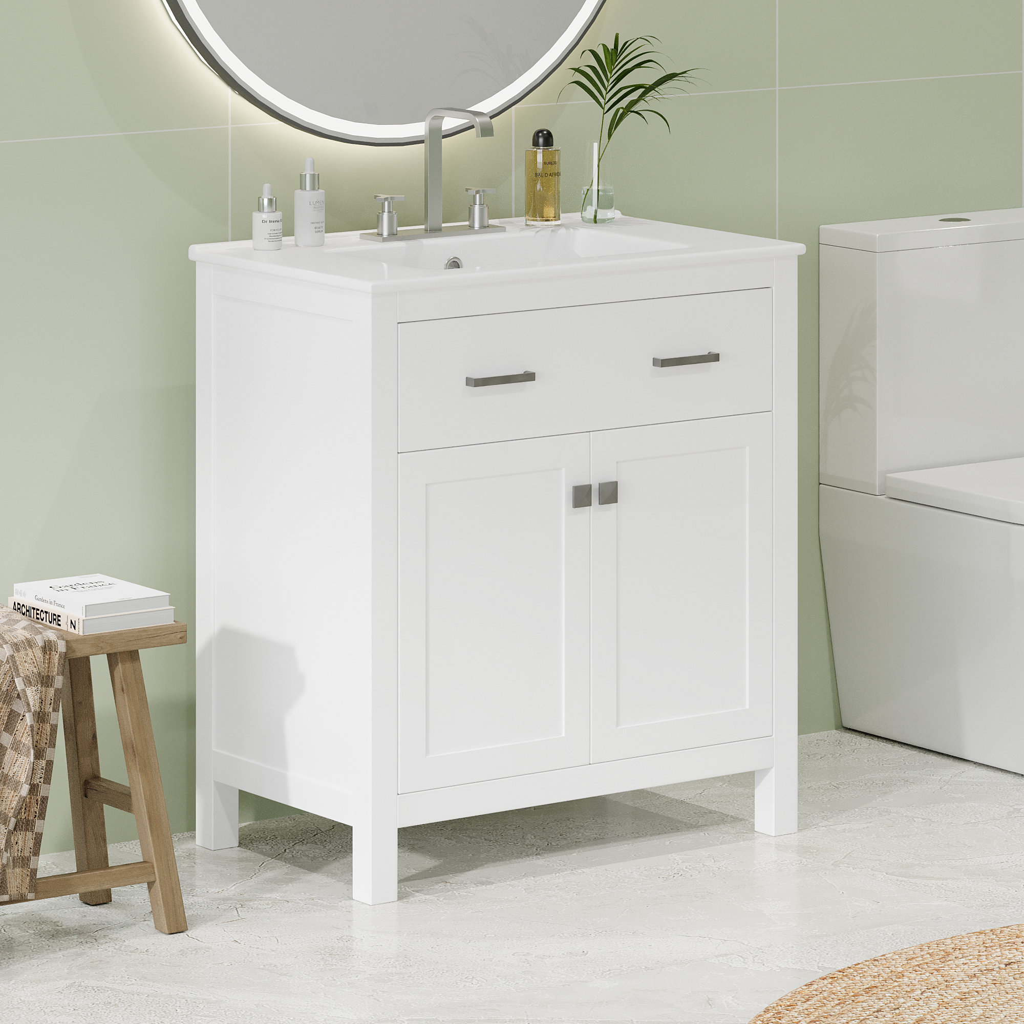 Lark Manor™ 30-inch Bathroom Vanity with Ceramic Sink, Modern White Single Bathroom Cabinet with ...