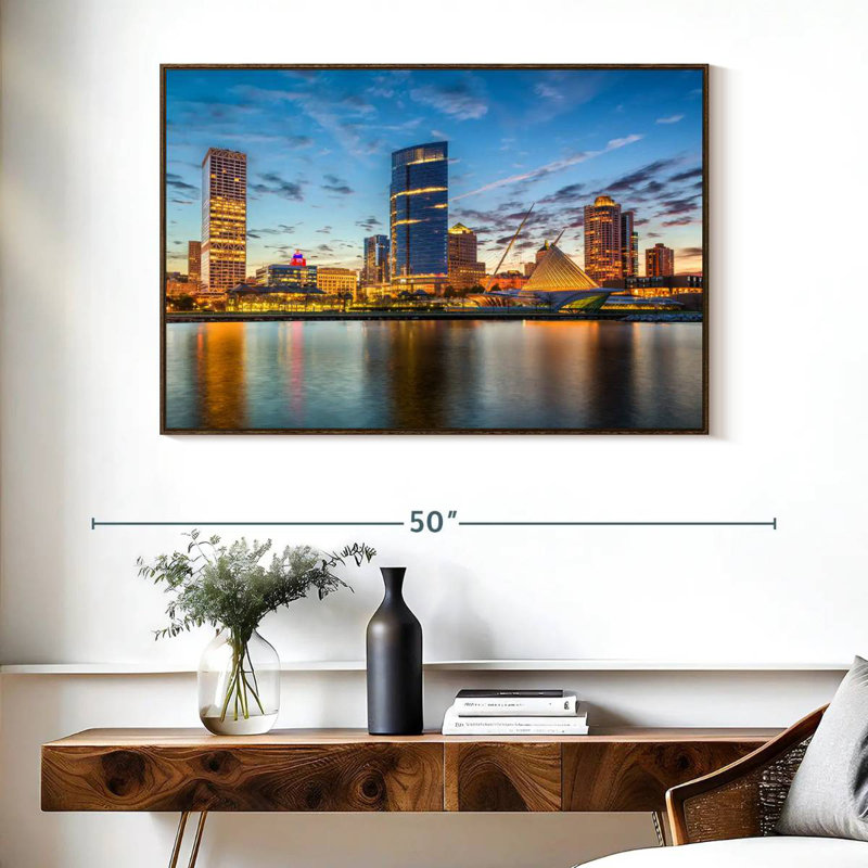 Milwaukee Cityscape, Cadre flottant noyer, 40 po x 27 po