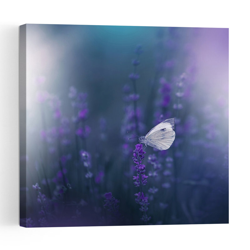 Dreamy Lavender Butterfly Delicate Dreamy Ethereal Butterfly Lavender Violet Flower Nature Wall Art Print 1 Piece Wrapped Canvas Wall Art