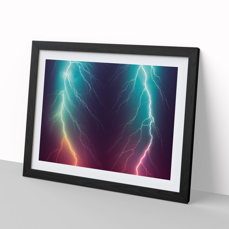 Neon Lightning Bolts 1 Piece Single Picture Frame Wall Art, 46cm H x 64cm W, Black