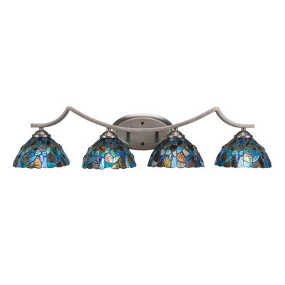 Zilo 4 Light Bath Bar Shown With 7" Blue Mosaic Art Glass