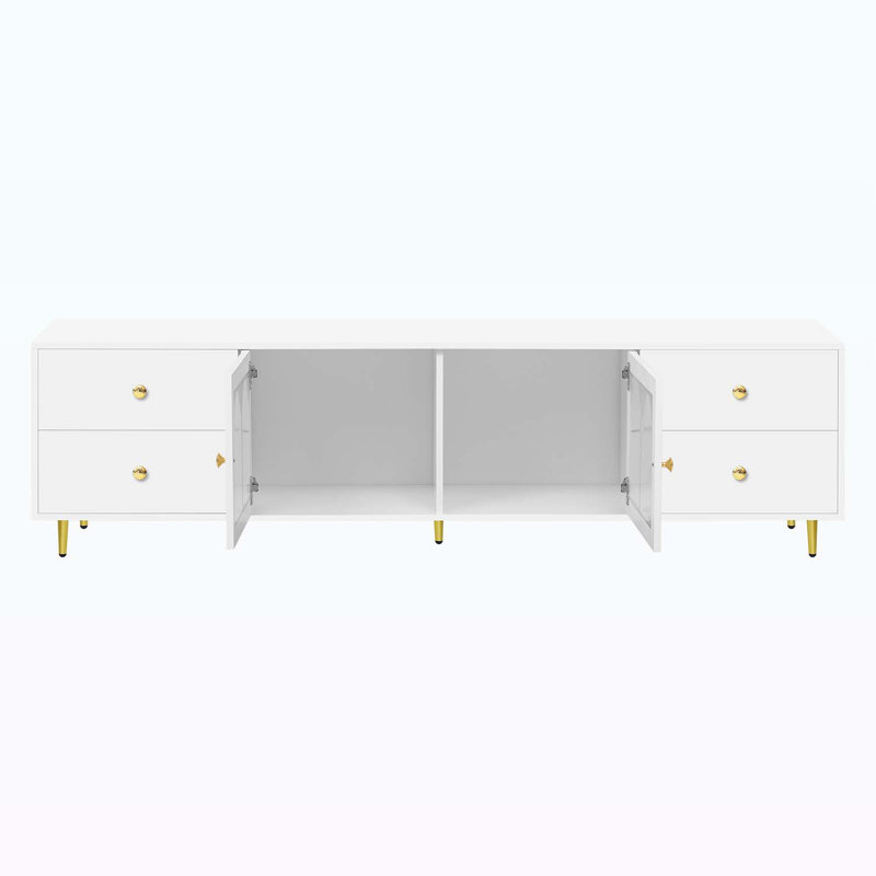 Console moderne 70,9 po pour téléviseur de 75 po ou moins, Blanc / Doré, Blanc