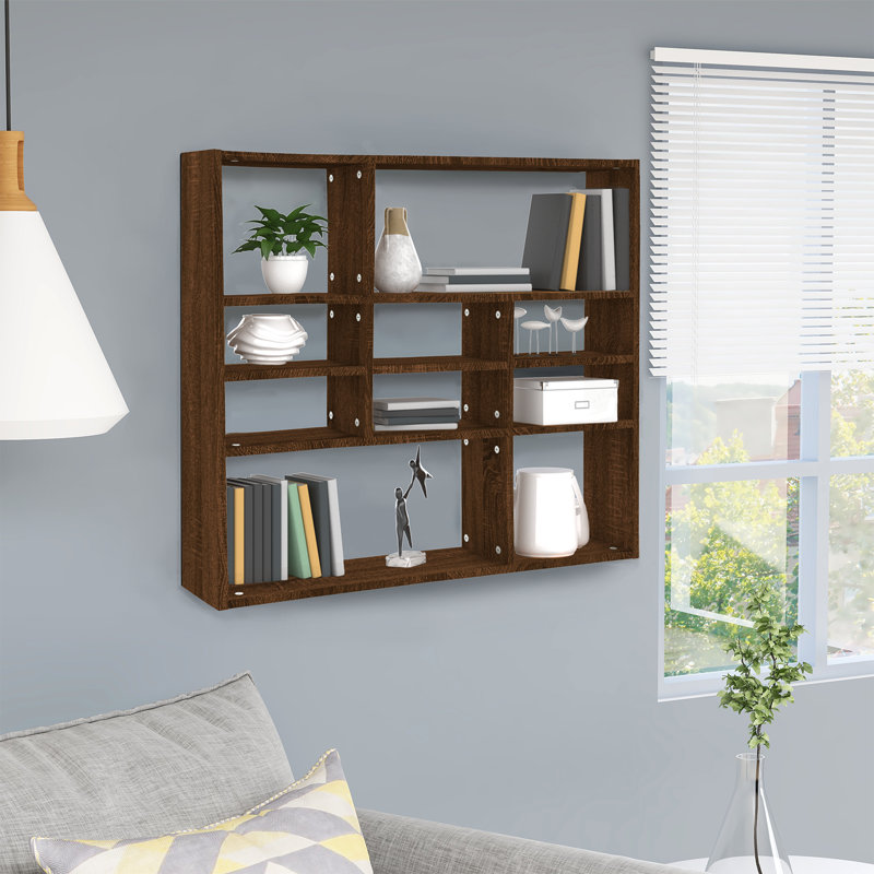 Ramus 10 Piece Wood Accent Shelf, Brown Oak