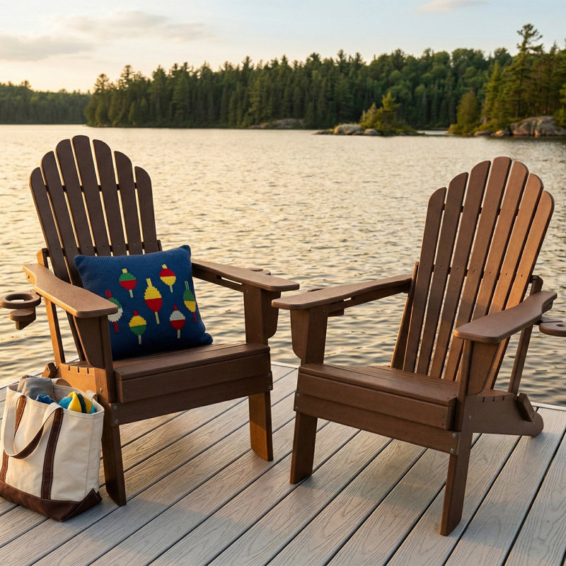 Upgraded Folding All-Weather HDPE Adirondack Chair With Dual Cup Holders, 37.8 In. Extra High Back & Reinforced Seat 2PCS