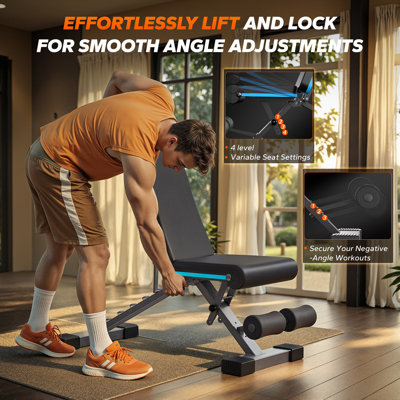 Banc de musculation MERACH, capacité de 990 lb avec extension des pieds, pliable pour la maison