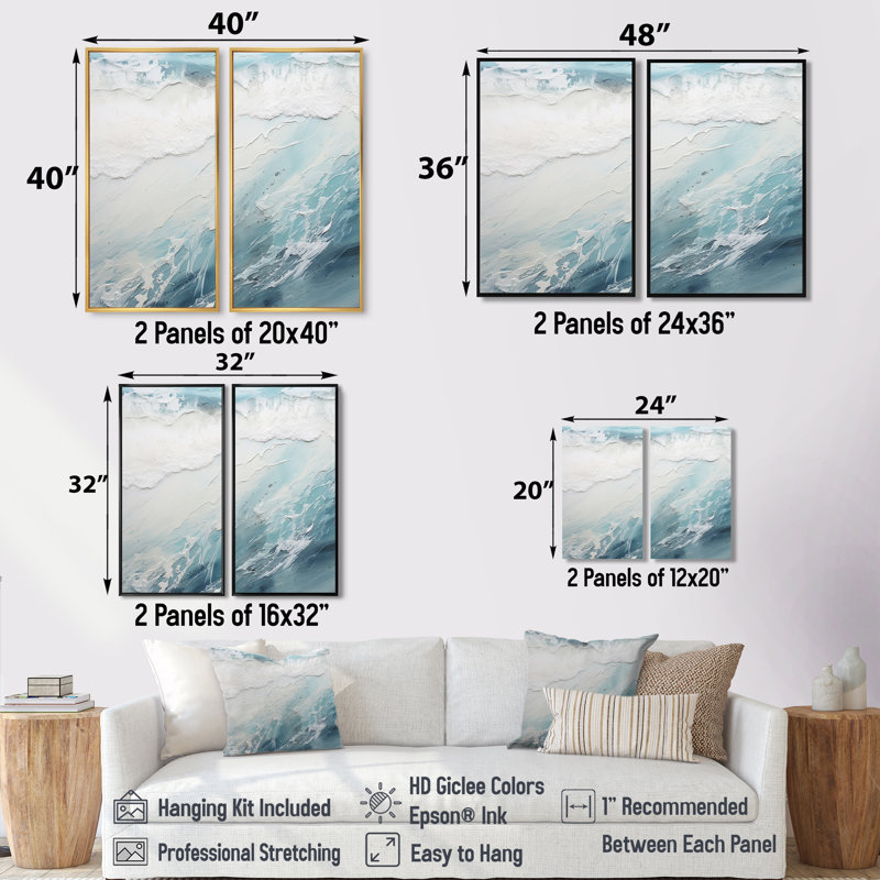 «Soft Color Minimal Beach Wave I», reproduction d'art sur toile 2 pièces, H 40 po x l 40 po, Brun