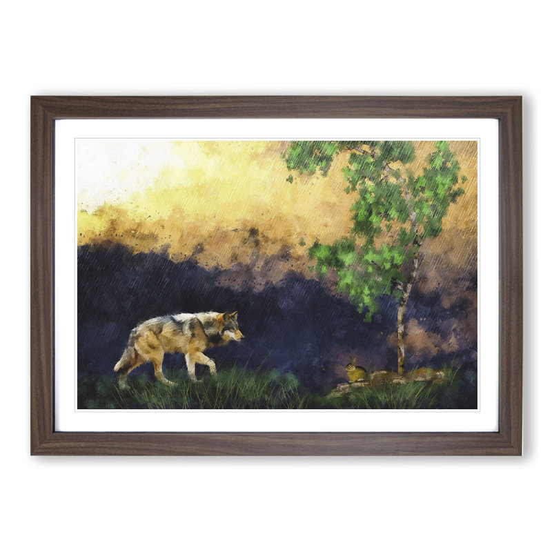 Abstract Wolf Vol.5 - Picture Frame Graphic Art, 27cm H x 36cm W x 2cm D, Walnut Framed
