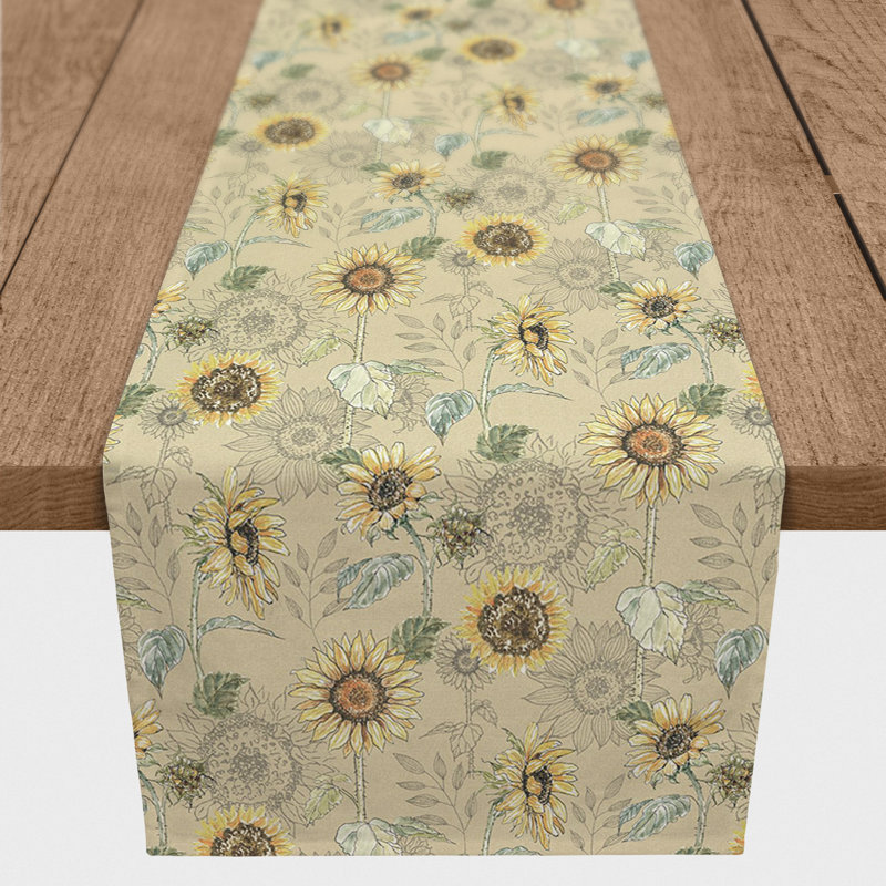 Rectangular Floral Table Runner, 90" x 16", Yellow