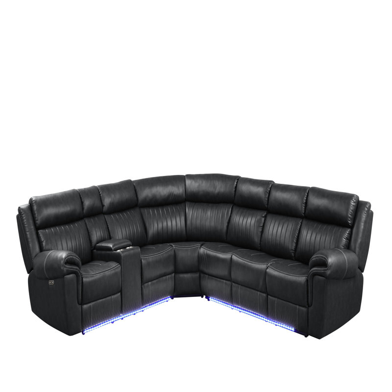 Canapé modulaire inclinable moderne en bois, Similicuir noir